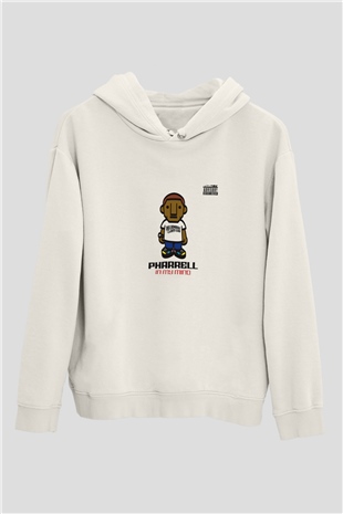 Pharrell Williams Baskılı Unisex Beyaz Kapüşonlu Sweatshirt