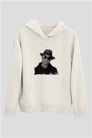 Pharrell Williams Baskılı Unisex Beyaz Kapüşonlu Sweatshirt