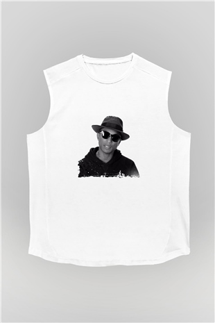 Pharrell Williams Baskılı Unisex Beyaz Kolsuz Tişört