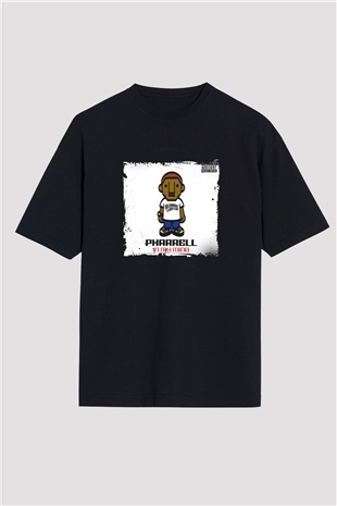 Pharrell Williams Baskılı Unisex Oversize Siyah Tişört