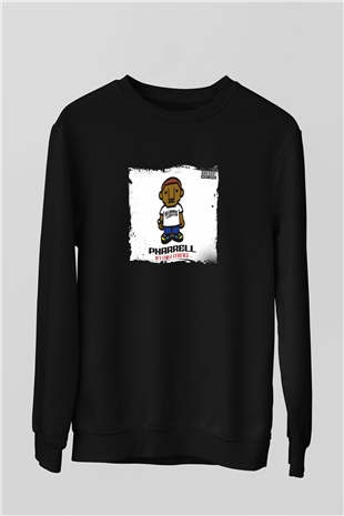 Pharrell Williams Baskılı Unisex Siyah Sweatshirt