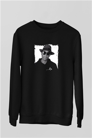 Pharrell Williams Baskılı Unisex Siyah Sweatshirt
