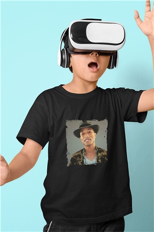 Pharrell Williams Baskılı Unisex Siyah Çocuk Tişört