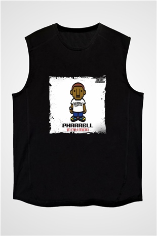 Pharrell Williams Baskılı Unisex Siyah Kolsuz Tişört