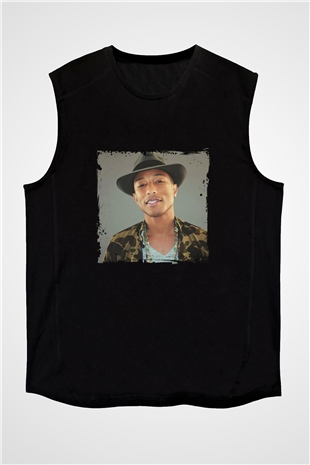 Pharrell Williams Baskılı Unisex Siyah Kolsuz Tişört