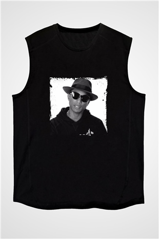 Pharrell Williams Baskılı Unisex Siyah Kolsuz Tişört