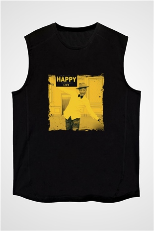 Pharrell Williams Baskılı Unisex Siyah Kolsuz Tişört