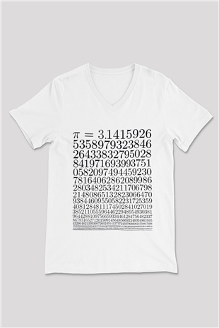 Pi Sayısı Baskılı Unisex Beyaz Tişört Baskılı Unisex Siyah V Yaka Tişört