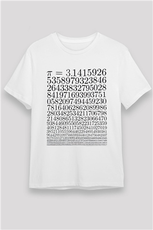 Pi Sayısı Baskılı Unisex Beyaz Tişört Baskılı Unisex Siyah Tişört