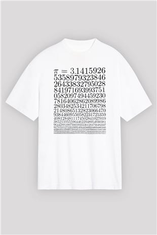 Pi Sayısı Baskılı Unisex Beyaz Tişört Baskılı Unisex Siyah Oversize Tişört