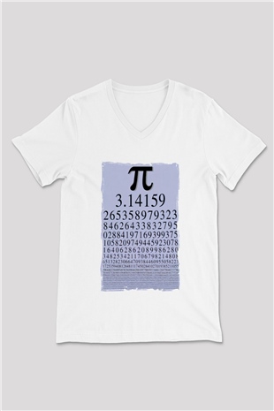 Pi Sayısı Matematik Sabiti Baskılı Unisex Beyaz V Yaka Tişört