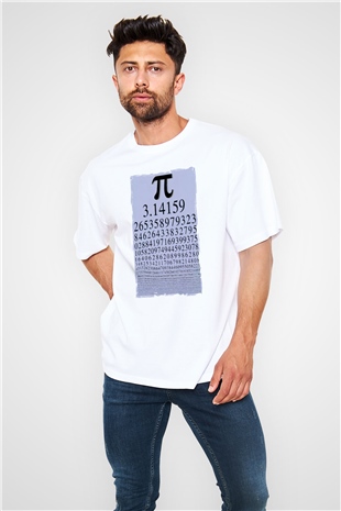 Pi Sayısı Matematik Sabiti Baskılı Unisex Beyaz Oversize Tişört