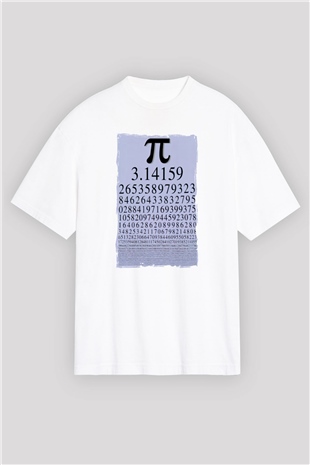 Pi Sayısı Matematik Sabiti Baskılı Unisex Beyaz Oversize Tişört