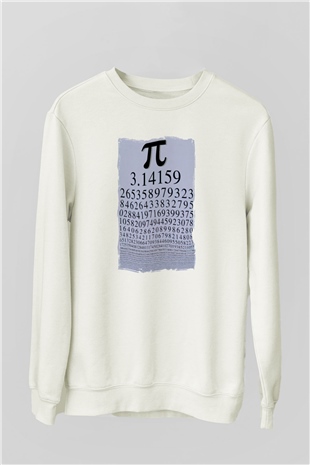 Pi Sayısı Matematik Sabiti Baskılı Unisex Beyaz Sweatshirt