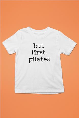 Pilates Baskılı Unisex Beyaz Çocuk Tişört - Tshirt