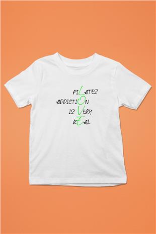 Pilates Baskılı Unisex Beyaz Çocuk Tişört - Tshirt