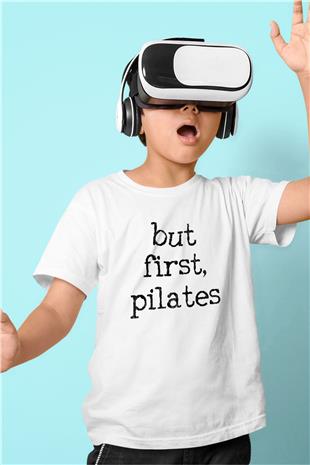 Pilates Baskılı Unisex Beyaz Çocuk Tişört - Tshirt