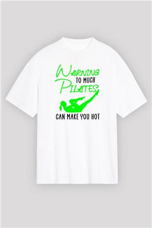Pilates Baskılı Unisex Beyaz Oversize Tişört - Tshirt