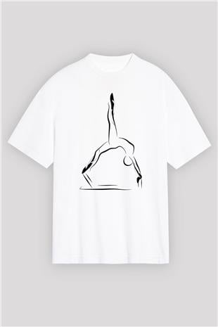 Pilates Baskılı Unisex Beyaz Oversize Tişört - Tshirt