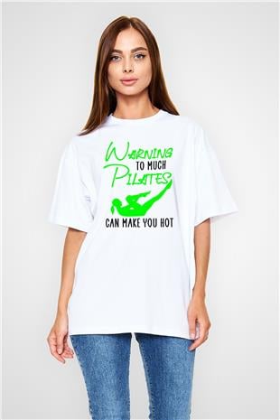 Pilates Baskılı Unisex Beyaz Oversize Tişört - Tshirt