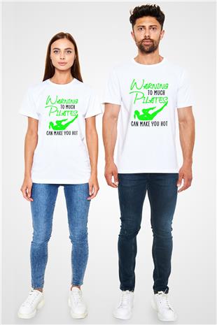 Pilates Baskılı Unisex Beyaz Tişört - Tshirt