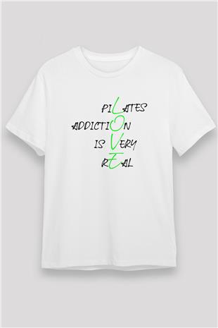 Pilates Baskılı Unisex Beyaz Tişört - Tshirt