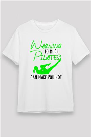 Pilates Baskılı Unisex Beyaz Tişört - Tshirt
