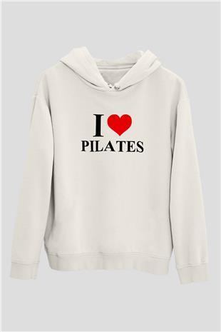 Pilates Baskılı Unisex Ekru Hoodie