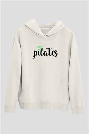 Pilates Baskılı Unisex Ekru Hoodie
