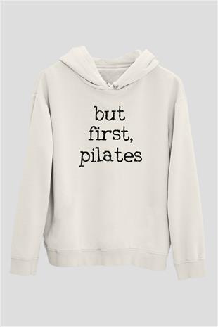 Pilates Baskılı Unisex Ekru Hoodie