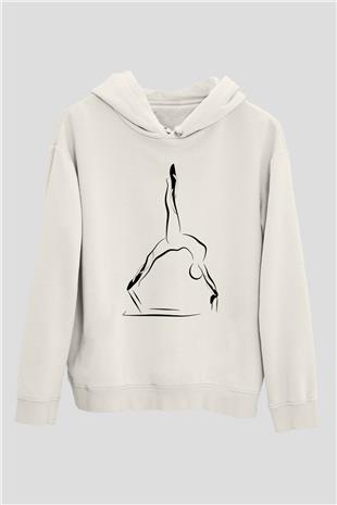 Pilates Baskılı Unisex Ekru Hoodie