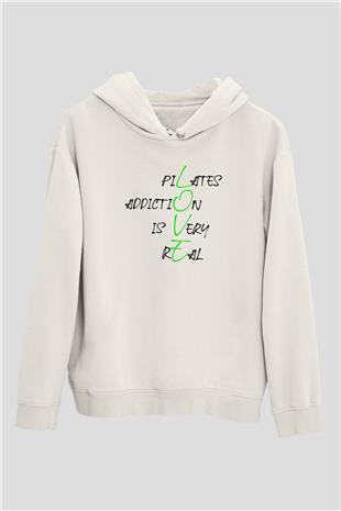 Pilates Baskılı Unisex Ekru Hoodie
