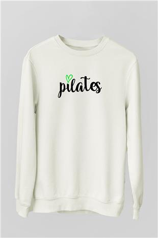 Pilates Baskılı Unisex Ekru Sweatshirt