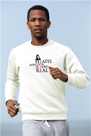 Pilates Baskılı Unisex Ekru Sweatshirt