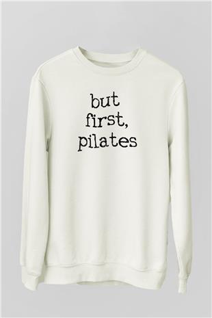 Pilates Baskılı Unisex Ekru Sweatshirt