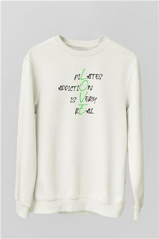 Pilates Baskılı Unisex Ekru Sweatshirt