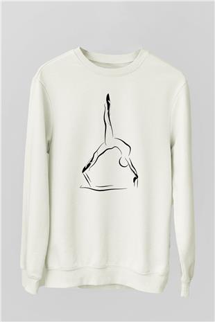 Pilates Baskılı Unisex Ekru Sweatshirt