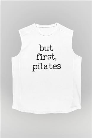 Pilates Baskılı Unisex Kolsuz Beyaz Tişört