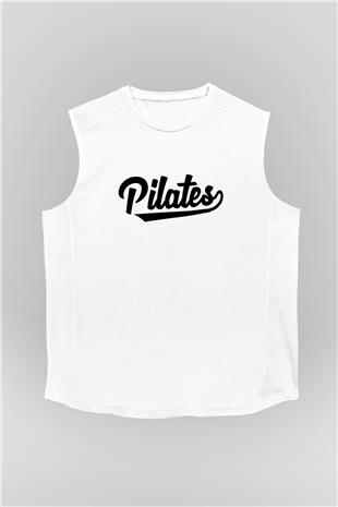 Pilates Baskılı Unisex Kolsuz Beyaz Tişört