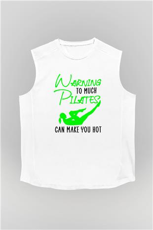 Pilates Baskılı Unisex Kolsuz Beyaz Tişört