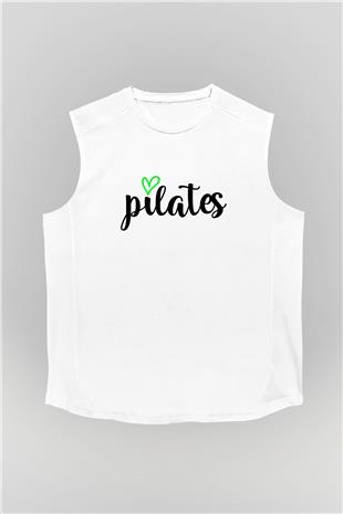 Pilates Baskılı Unisex Kolsuz Beyaz Tişört