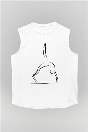 Pilates Baskılı Unisex Kolsuz Beyaz Tişört