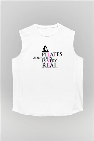 Pilates Baskılı Unisex Kolsuz Beyaz Tişört