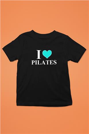 Pilates Baskılı Unisex Siyah Çocuk Tİşörtü - Tshirt