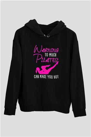 Pilates Baskılı Unisex Siyah Kapüşonlu Sweatshirt