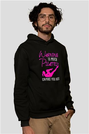 Pilates Baskılı Unisex Siyah Kapüşonlu Sweatshirt