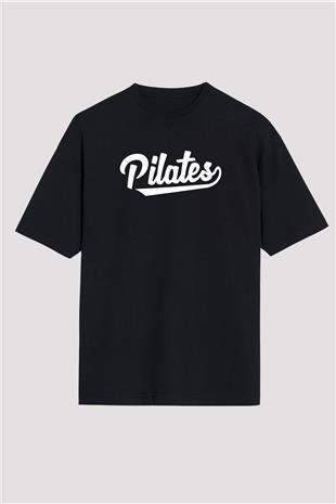 Pilates Baskılı Unisex Siyah Oversize Tişört