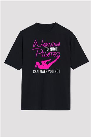 Pilates Baskılı Unisex Siyah Oversize Tişört