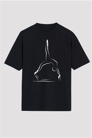 Pilates Baskılı Unisex Siyah Oversize Tişört