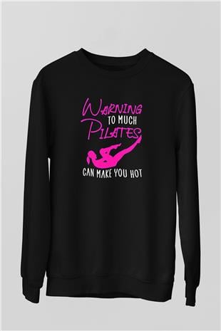Pilates Baskılı Unisex Siyah Sweatshirt
